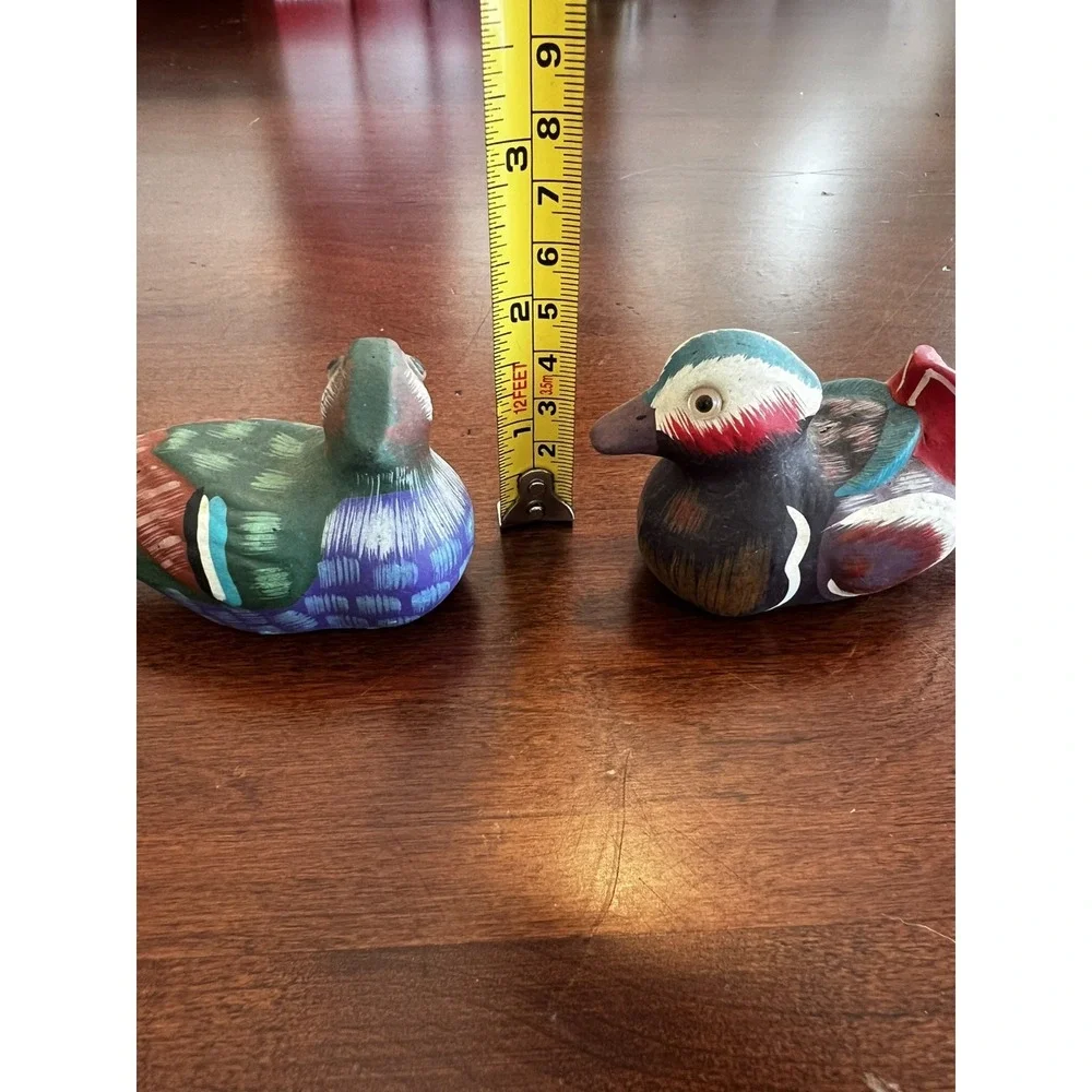 Set of 4 Vtg Hand Carved Painted Wood Duck Figurines Folk‎ Art Hunting Decor